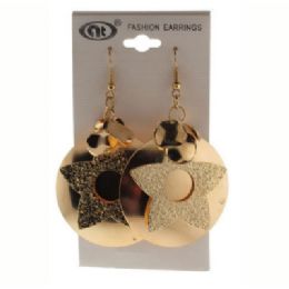 36 Pieces GolD-Tone French Hook Earrings With Disc And Star Dangle - Earrings