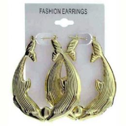 96 Pieces GolD-Tone Pin Catch Hoop Earring With Whale Design, 2 1/4 Inches Long, 2 Inch Wide - Earrings