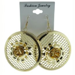 36 Pairs Gold Tone French Hook Earring With Mesh Disc Dangle And Floral Accent - Earrings