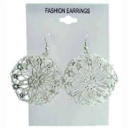 36 Pieces SilveR-Tone; French Hook Earring With Silvertone Filigree Puff Dangles - Earrings