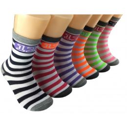 360 Wholesale Women's Colorful Striped Crew Socks