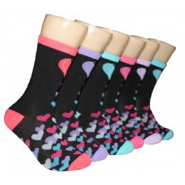 360 Wholesale Women's Pastel Hearts Crew Socks