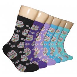 360 Pairs Women's Happy Kitty Crew Socks - Womens Crew Sock