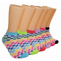 480 Wholesale Women's Color Cubes Low Cut Ankle Socks