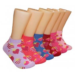 480 Wholesale Women's Strawberry Hearts Low Cut Ankle Socks