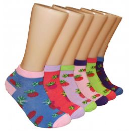 480 Pairs Women's Strawberry Print Low Cut Ankle Socks - Womens Ankle Sock