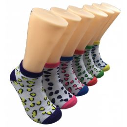 480 Wholesale Women's Bright Leopard Print Low Cut Ankle Socks