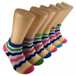 480 Bulk Women's Wavy Stripe Low Cut Ankle Socks