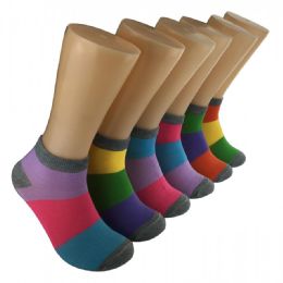 480 Wholesale Women's Color Block Low Cut Ankle Socks