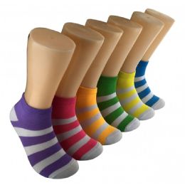 480 Wholesale Women's Bright Stripe Low Cut Ankle Socks