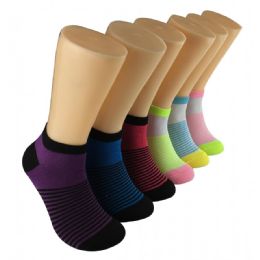 480 Pairs Women's Half Stripes Low Cut Ankle Socks - Womens Ankle Sock