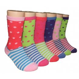 480 Pairs Girls Polka Dot And Stripe Crew Socks - Girls Crew Socks