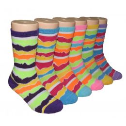 480 Bulk Girls Colorful Waves Print Crew Socks
