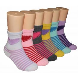 480 Wholesale Girls Hearts And Stripes Crew Socks