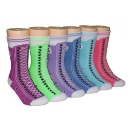 480 Pairs Girls Sneaker Print Crew Socks - Girls Crew Socks