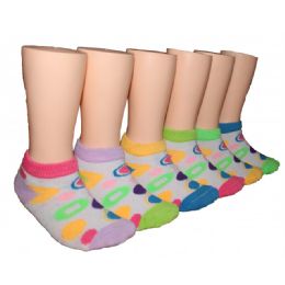 480 Pairs Girls Circle Pattern Low Cut Ankle Socks Size 2-4 - Girls Ankle Sock