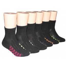 480 of Boys Solid Black Crew Socks With Color Design Bottom