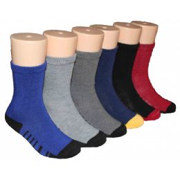 480 Units of Boys Solid Color Crew Socks With Stripe Design Bottom - Boys Crew Sock