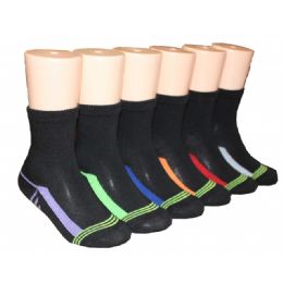 480 of Boys Solid Black Color Crew Socks With Color Stripe Bottom