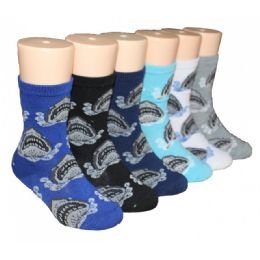 480 Wholesale Boys Shark Print Crew Socks