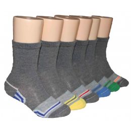 480 Wholesale Boys Gray Crew Socks With Stripe Toe
