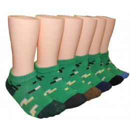 480 Wholesale Boys Green Prints Low Cut Ankle Socks
