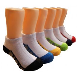 480 Pairs Boys White Low Cut Ankle Socks With Color Design Bottom - Boys Ankle Sock