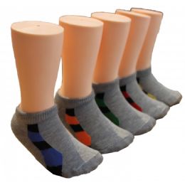 480 Pairs Boys Gray Low Cut Ankle Socks With Accent Color - Boys Ankle Sock