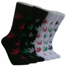 288 Wholesale Men's Marijuana Leaf Crew Socks