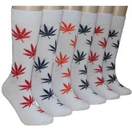 288 Wholesale Men's Colorful Marijuana Leaf Crew Socks