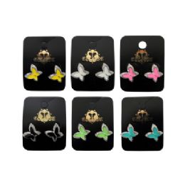 36 Pieces Butterfly Stud Earrings With Two Sets Of Wings, One Set Being In The Back And Embedded With Rhinestones - Earrings