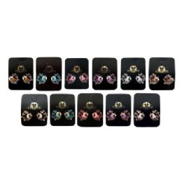 96 Pieces Stud Earrings With A Circle Design With Rhinestone Accents Surrounding A Fish - Earrings