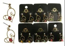 36 Pieces Hearts Love Dangle Earrings With Faceted Accents Multi Color And Silver Tone - Earrings