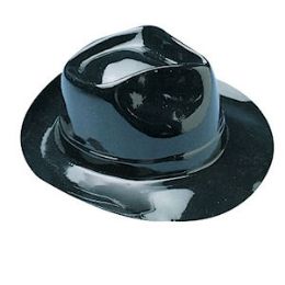 144 Wholesale Black Plastic Fedora Hats.