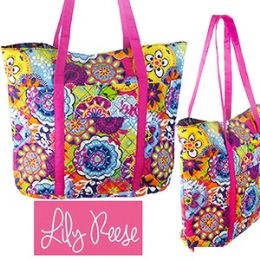 36 Wholesale Lily Rose Quilted Tote Bags.