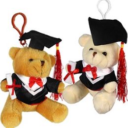 60 Wholesale Plush Graduation Bear Zipper Pull Keychains