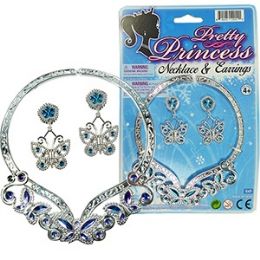 96 Wholesale Pretty Princess Blue Earring And Necklace Sets.