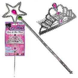48 Wholesale Pretty Princess Pink Tiara And Star Wand Sets