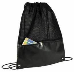 48 Wholesale Drawstring Mesh Backpack W/zipper Pocket