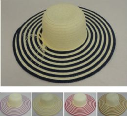24 of Ladies Woven Summer Hat [5" Striped Brim]