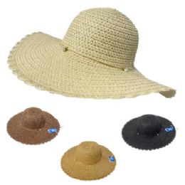 36 Pieces Ladies Woven Summer Hat [pearl Band] Scalloped Edge - Sun Hats
