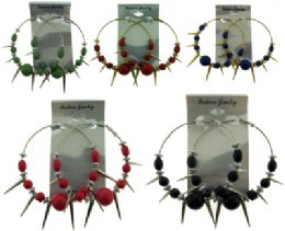 36 Pieces Gold And Silvertone Hoops With Assorted Colored Accent Balls And Spike Dangles - Earrings