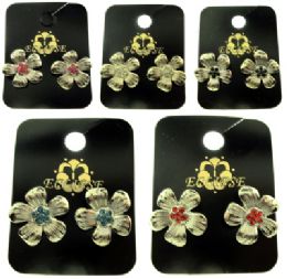 36 Pieces Crystal Accented Flower Shaped Post Earrings - Earrings