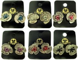 36 Pieces Assorted Crystal Flower Shaped Post Earrings - Earrings