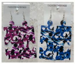 36 Pieces Silver Tone French Hook Earrings Shaped In A Puzzle Piece In Assorted Camo Look Colors - Earrings