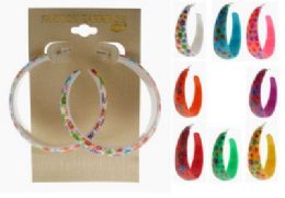 36 Pieces Post Style Hoop Earrings With Assorted Colored Flowers - Earrings