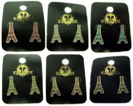 36 Pairs Silver Tone Post Earring Of The Eiffel Tower - Earrings