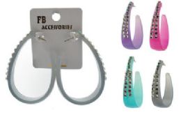 36 Pieces Hoop Earrings In A Teardrop Style With Assorted Colors - Earrings
