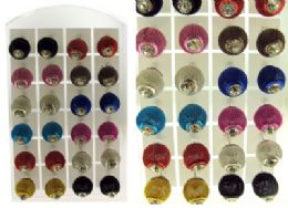 36 Pairs Assorted Colored Silvertone Mesh Ball Post Earrings - Earrings