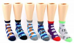48 Pairs Kid's Novelty Ankle Socks - Sport Print - Size 6-8 - Boys Ankle Sock